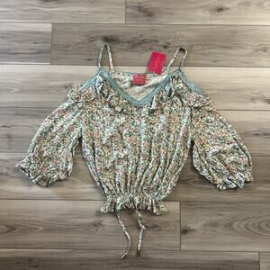 Vanita Rosa Mila Floral Blouse Top Bobo Turquoise Size M NWT